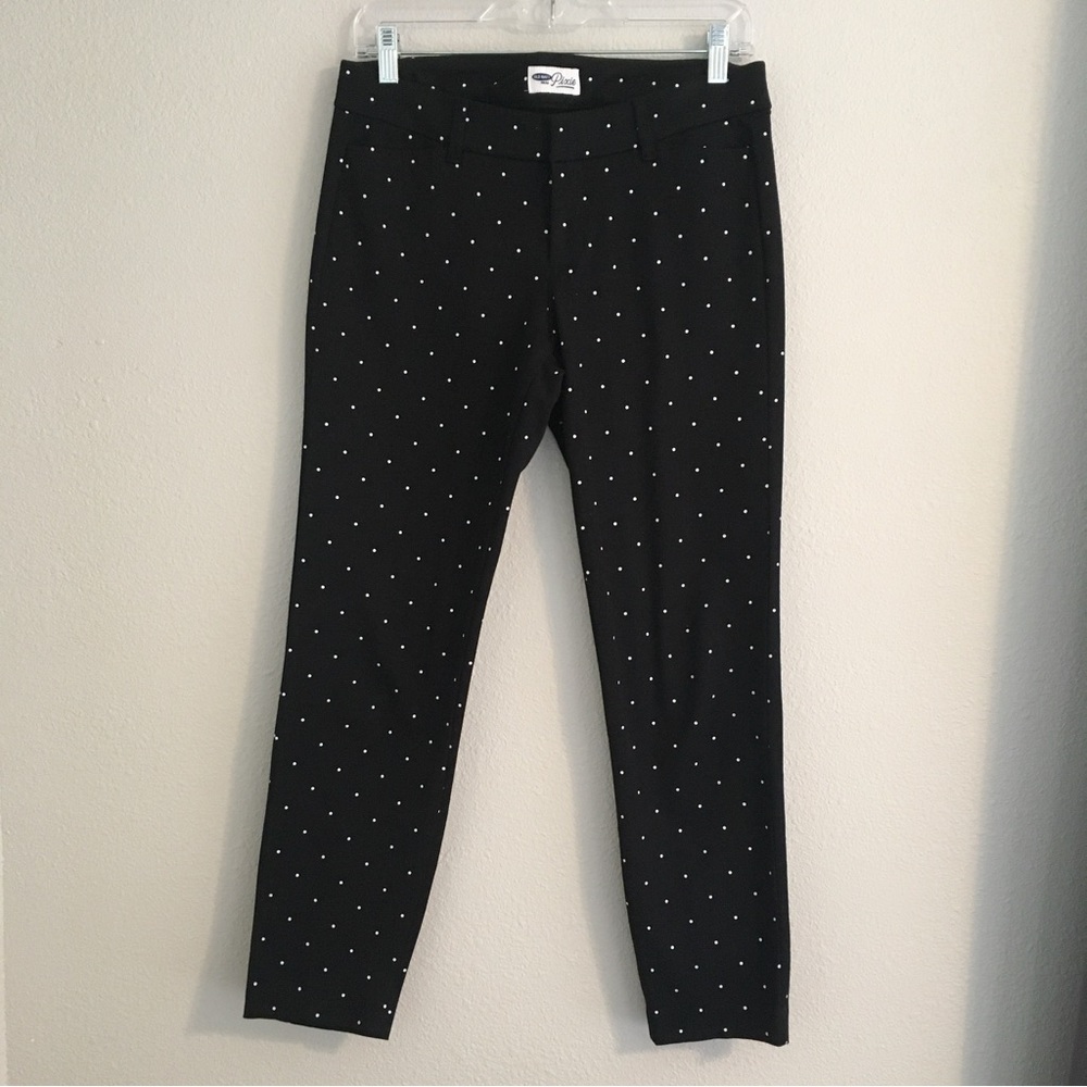 Women's Old Navy Black White Polka Dot Pixie Pants Sz 4 Regular, Skinny, Ankle